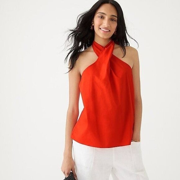 NWT J.Crew Organic Cotton Poplin Red Halter Top M - Picture 1 of 9